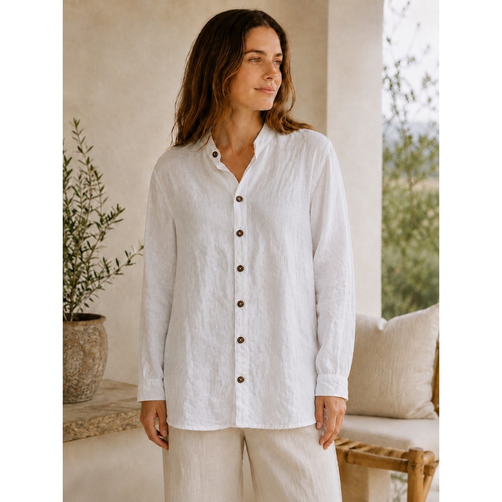 Freya Lillie White Linen Organic Cotton Boyfriend Fit Button Up Shirt UK 14-16 - Picture 11 of 12